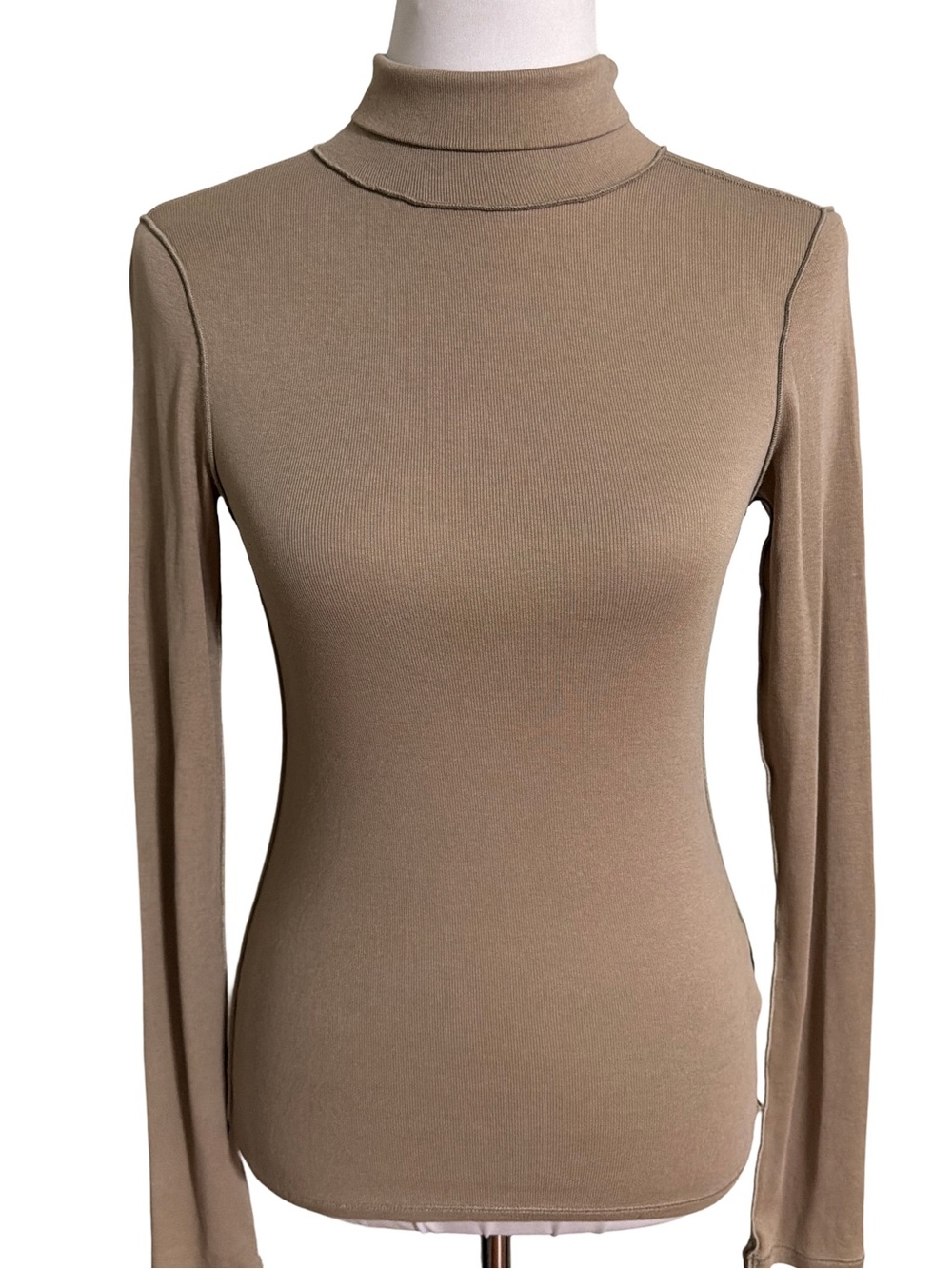 Free People Taupe Turtleneck Long Sleeve Top